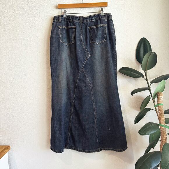 VTG Y2K Jeanology Maxi Denim Skirt SZ 12 Flare Mermaid Grunge Festival Low-Rise - Picture 4 of 9